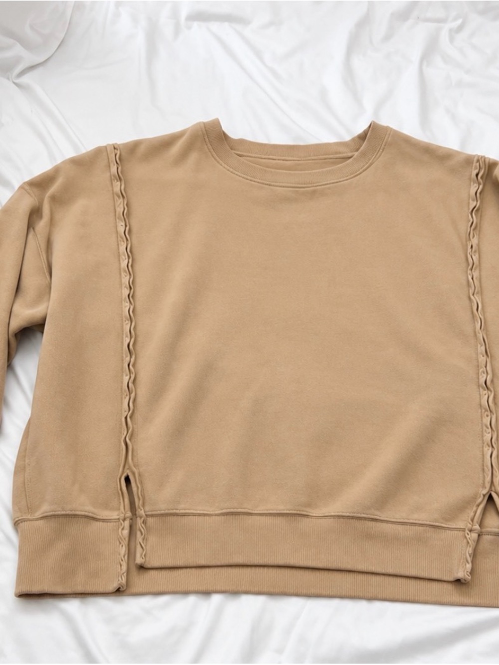American Eagle Outfitters Tan Crewneck Sweatshirt with Braided Side Trim